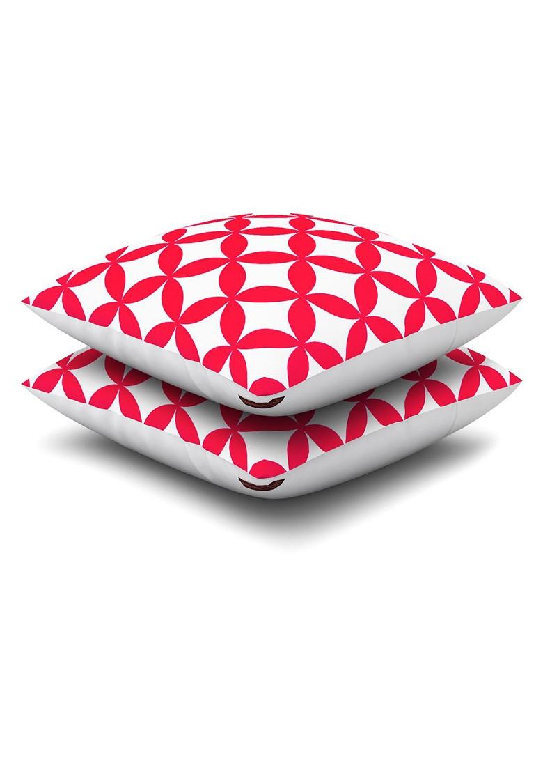 White And Pink Set Of 2 Printed 16 X 16 Square Cushion Covers