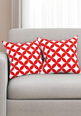 White And Red Set Of 2 Printed 16 X 16 Square Cushion Covers