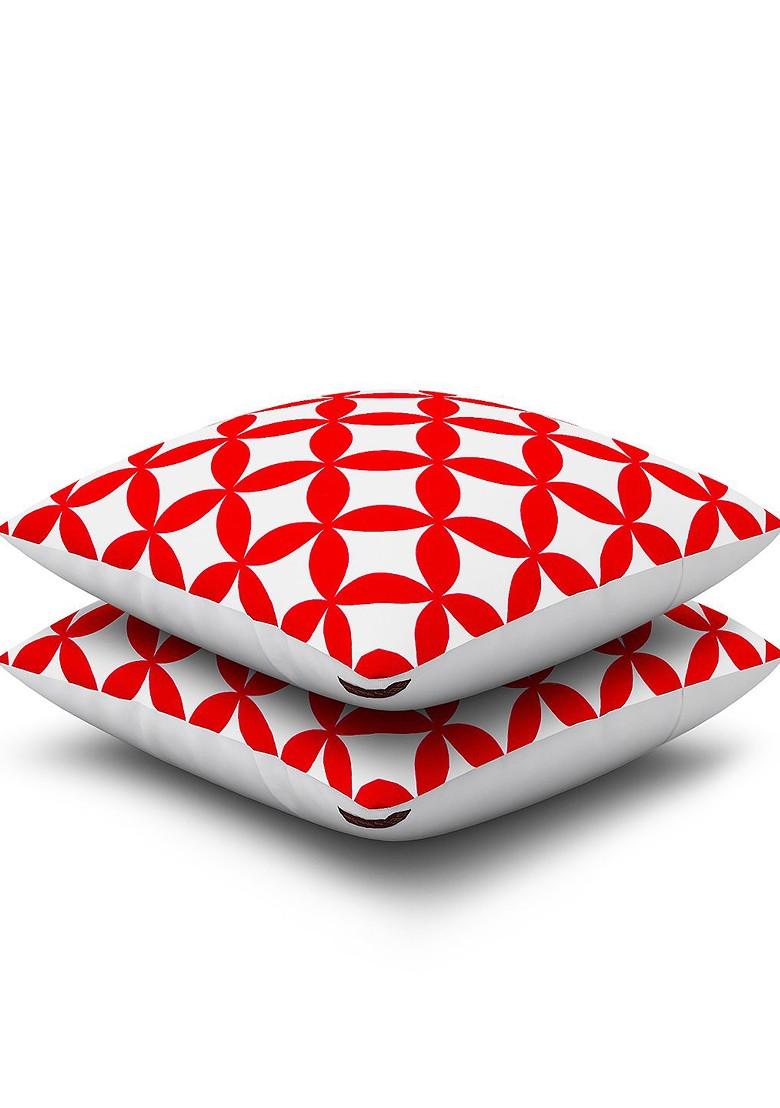 White And Red Set Of 2 Printed 16 X 16 Square Cushion Covers