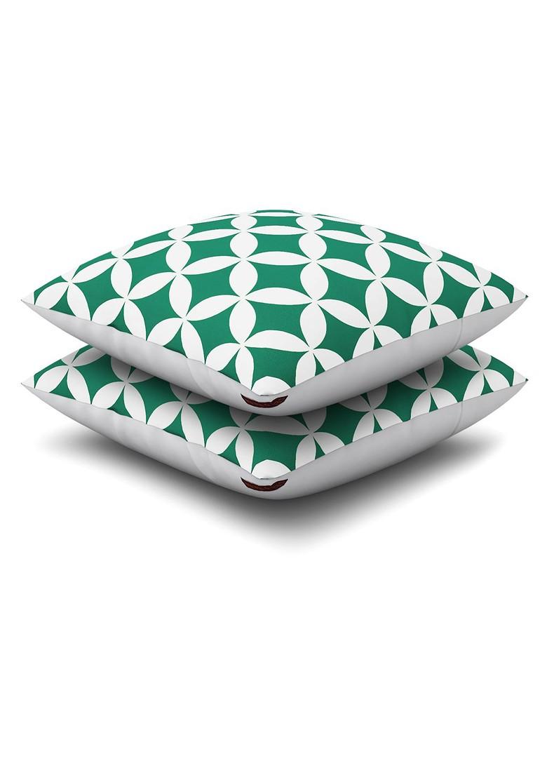 Green Set Of 2 Printed 16 X 16 Square Cushion Covers