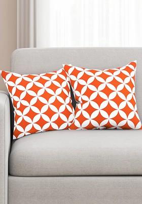 Orange And White Set Of 2 Printed 16 X 16 Square Cushion Covers