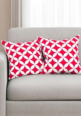 Pink And White Set Of 2 Printed 16 X 16 Square Cushion Covers