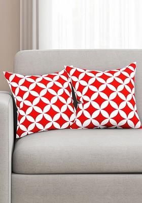 Red Set Of 2 Printed 16 X 16 Square Cushion Covers