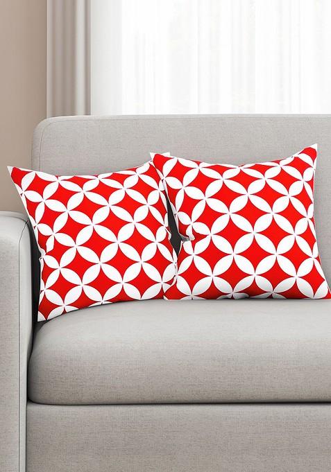 Red Set Of 2 Printed 16 X 16 Square Cushion Covers