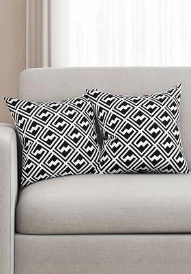 Black And White Set Of 2 Printed 16 X 16 Square Cushion Covers