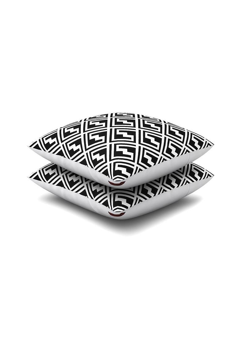 Black And White Set Of 2 Printed 16 X 16 Square Cushion Covers
