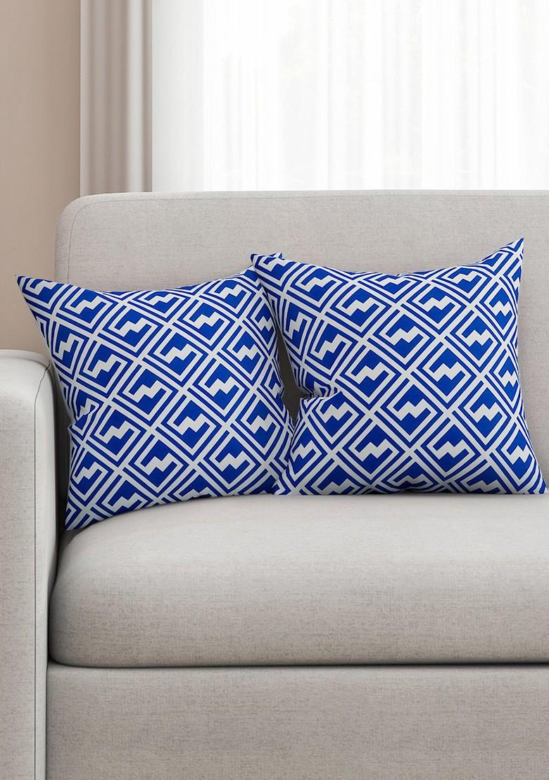 Blue And White Set Of 2 16 X 16 Square Cushion Covers