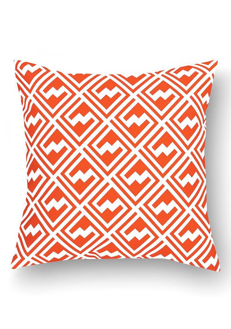 Orange And White Set Of 2 Printed 16 X 16 Square Cushion Covers