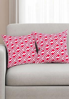 Pink And White Set Of 2 Printed 16 X 16 Square Cushion Covers