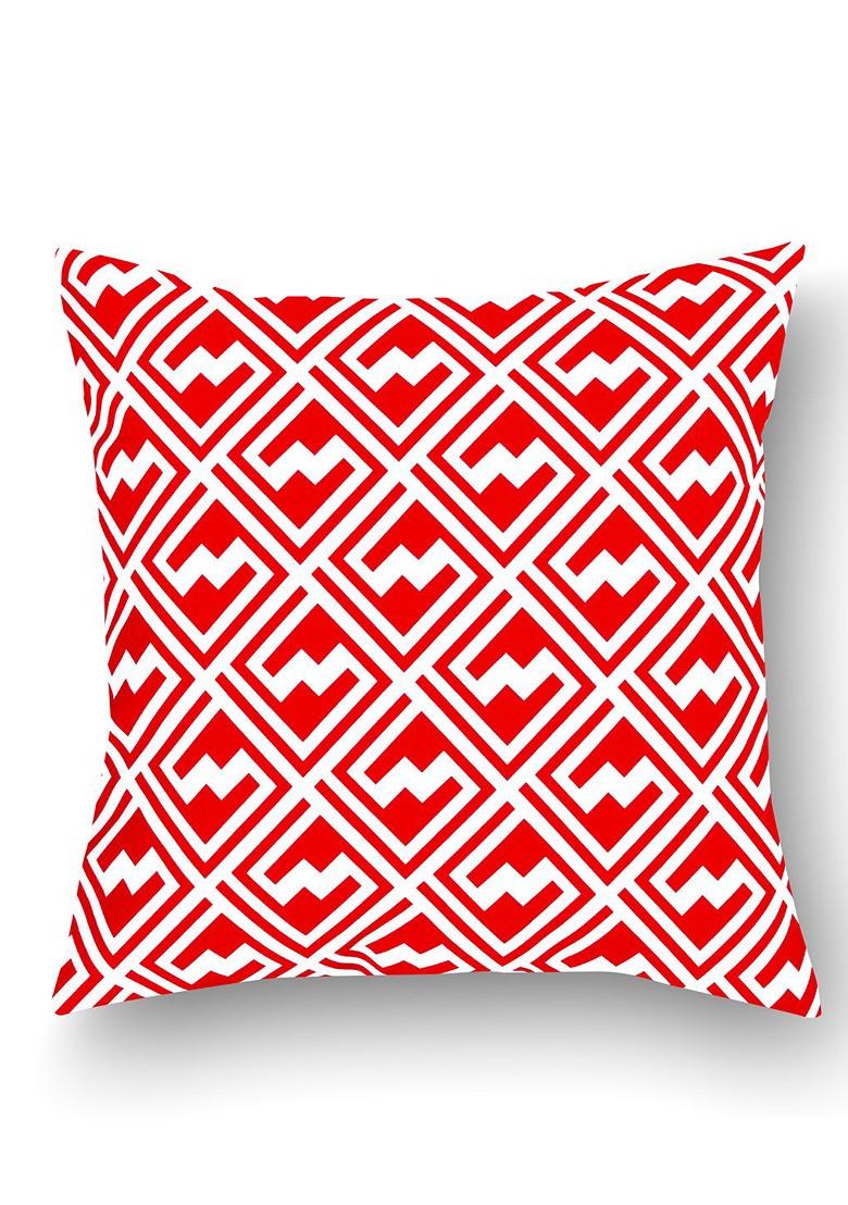 Red Set Of 2 Printed 16 X 16 Square Cushion Covers