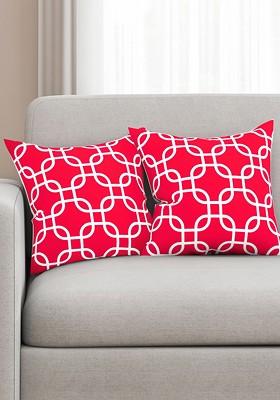 Pink And White Set Of 2 Printed 16 X 16 Square Cushion Covers