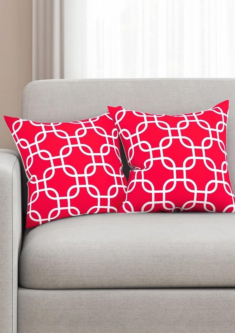 Pink And White Set Of 2 Printed 16 X 16 Square Cushion Covers