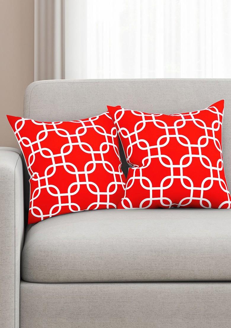 Red Set Of 2 Printed 16 X 16 Square Cushion Covers