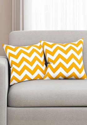 Yellow And White Set Of 2 Printed 16 X 16 Square Cushion Covers