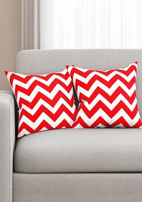 Red And White Set Of 2 Printed 16 X 16 Square Cushion Covers