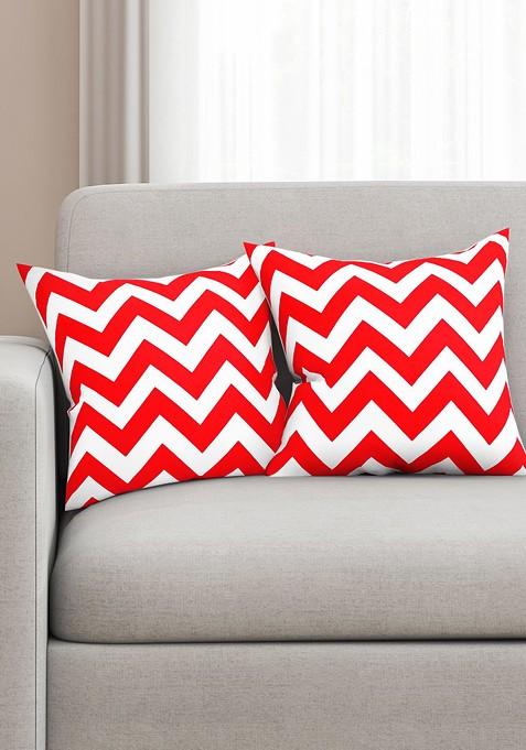 Red And White Set Of 2 Printed 16 X 16 Square Cushion Covers