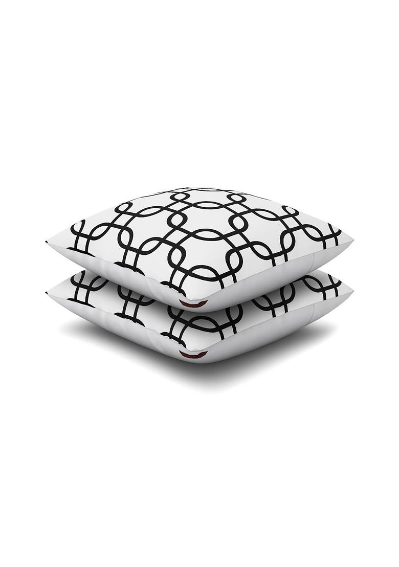 White Set Of 2 Printed 16 X 16 Square Cushion Covers