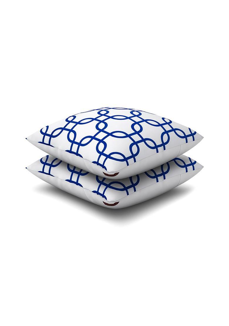 White And Blue Set Of 2 16 X 16 Square Cushion Covers