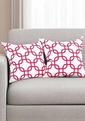White And Pink Set Of 2 Printed 16 X 16 Square Cushion Covers