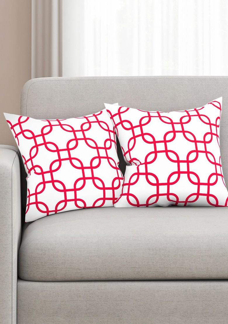White And Pink Set Of 2 Printed 16 X 16 Square Cushion Covers