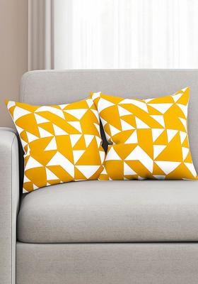 Yellow And White Set Of 2 Printed 16 X 16 Square Cushion Covers