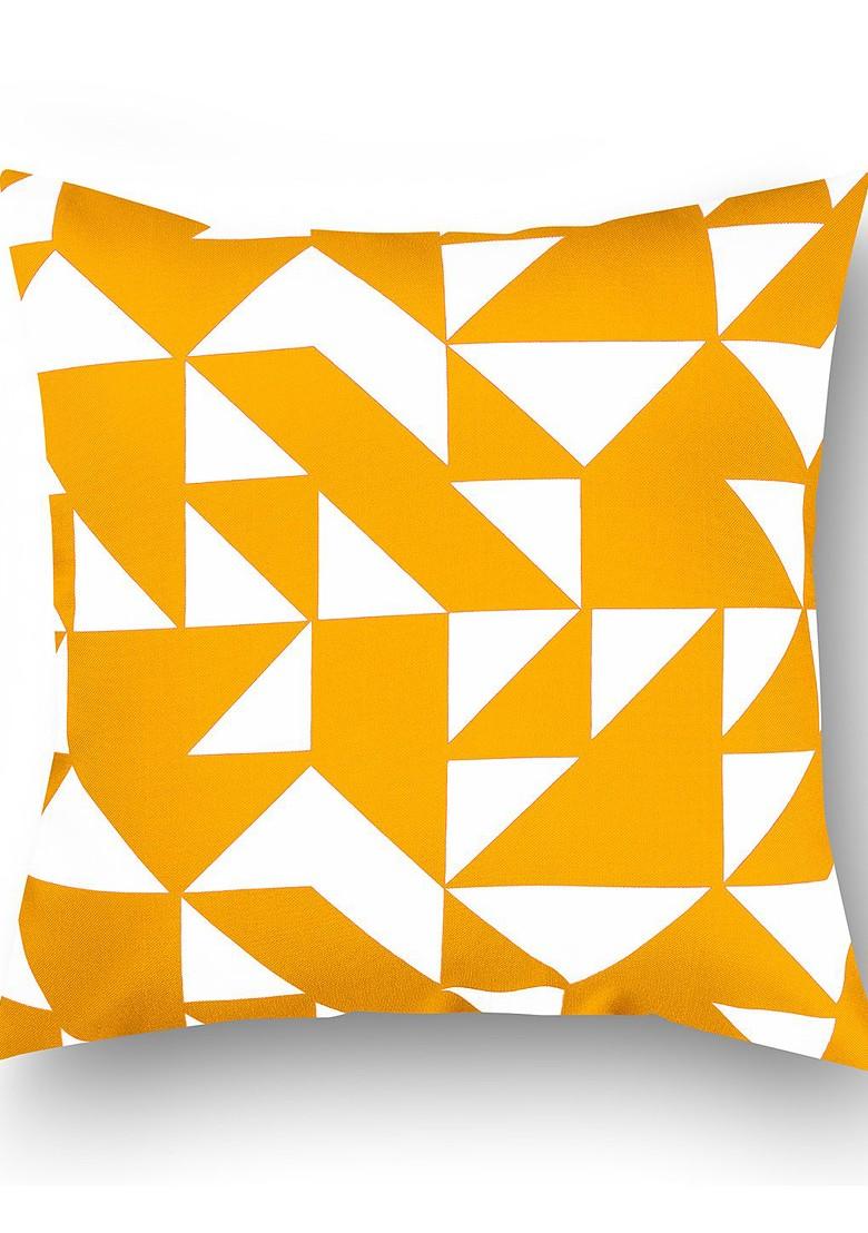 Yellow And White Set Of 2 Printed 16 X 16 Square Cushion Covers