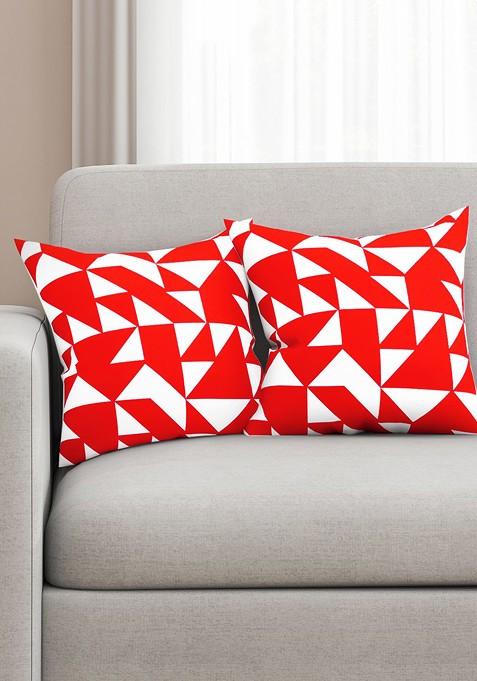 Red Set Of 2 Printed 16 X 16 Square Cushion Covers
