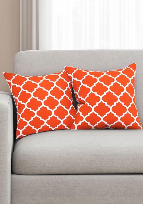 Orange And White Set Of 2 16 X 16 Square Cushion Covers