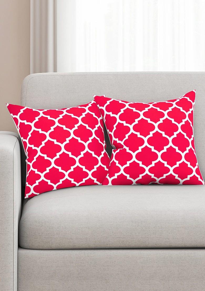 Pink And White Set Of 2 Printed 16 X 16 Square Cushion Covers