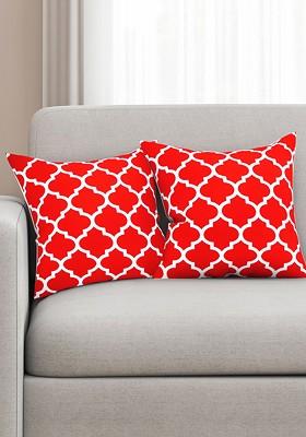 Red Set Of 2 Printed 16 X 16 Square Cushion Covers
