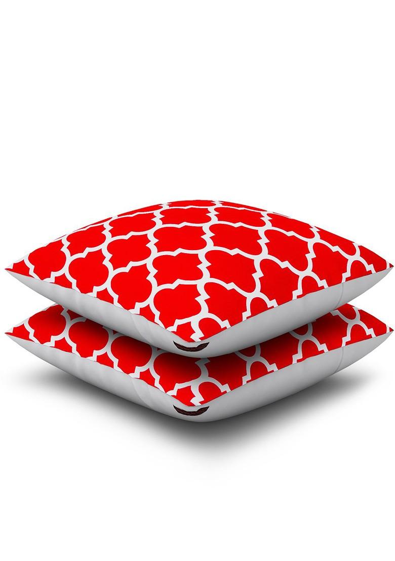 Red Set Of 2 Printed 16 X 16 Square Cushion Covers