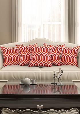 Set Of 5 Orange Printed 16 X 16 Square Cushion Covers
