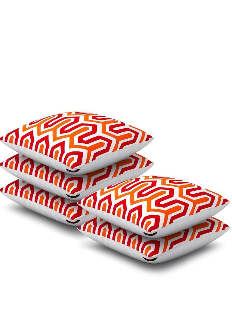 Set Of 5 Orange Printed 16 X 16 Square Cushion Covers