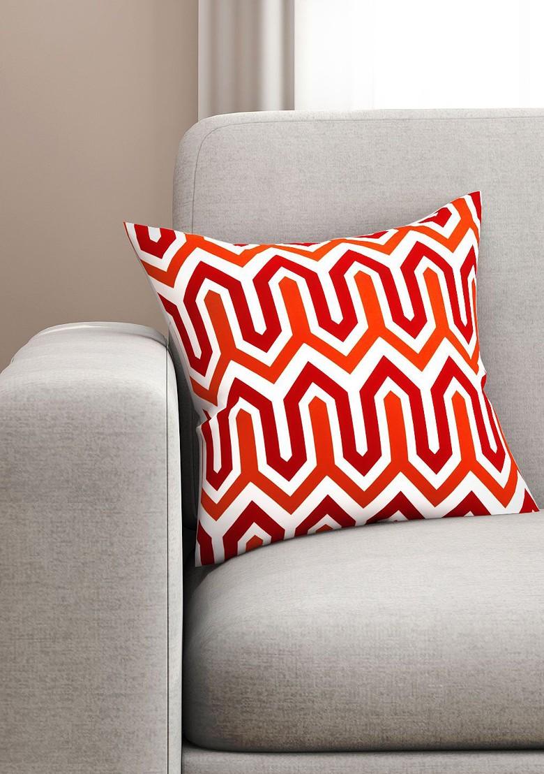 White And Red Geometric Print 16 X 16 Square Cushion Cover