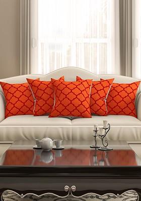 Set Of 5 Orange Printed 16 X 16 Square Cushion Covers