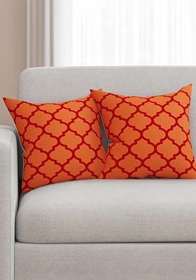 Set Of 2 Orange Printed 16 X 16 Square Cushion Covers