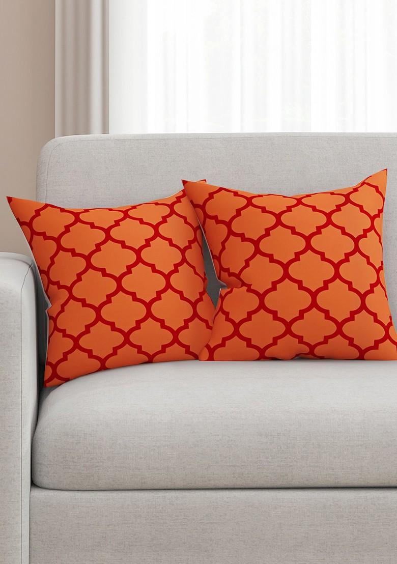 Set Of 2 Orange Printed 16 X 16 Square Cushion Covers