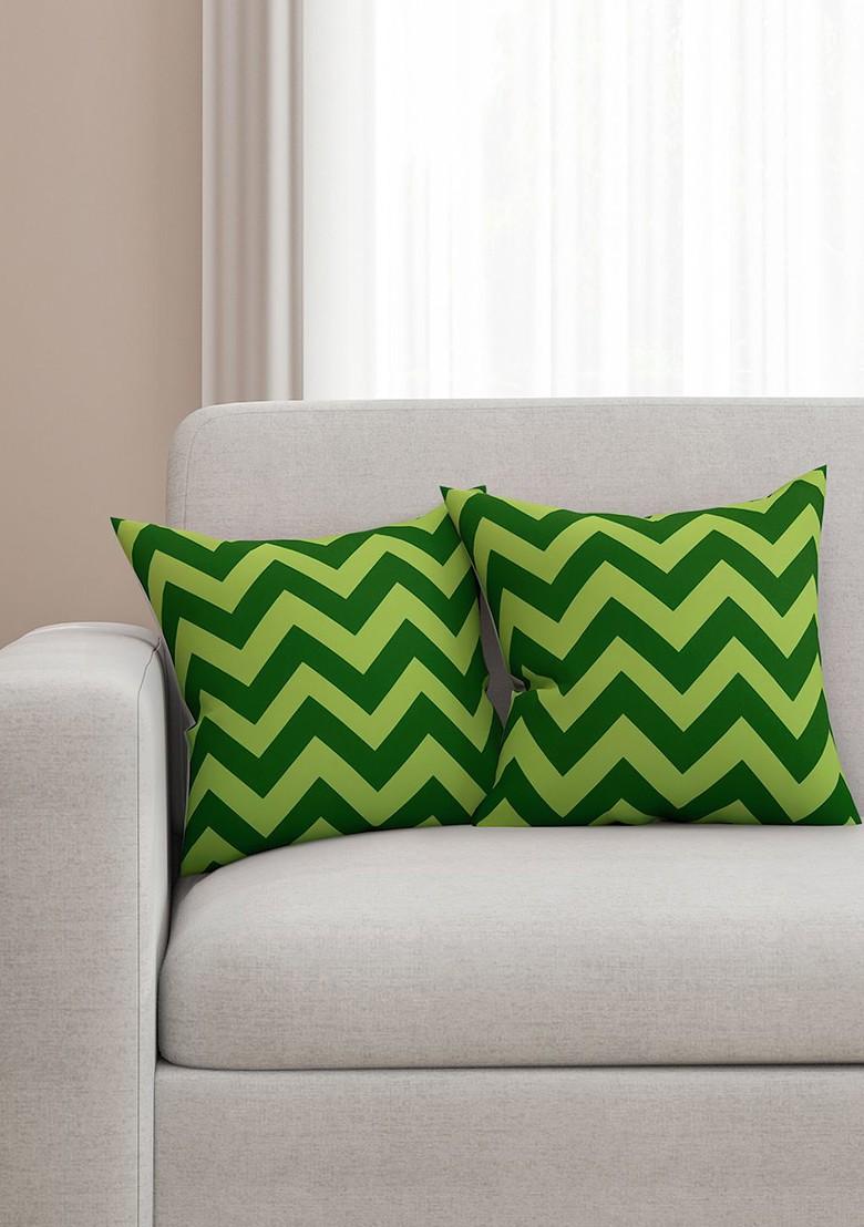 Green Set Of 2 Printed 16 X 16 Square Cushion Covers