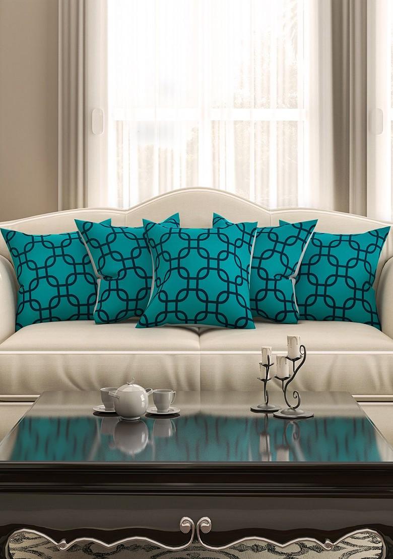 Blue Set Of 5 Printed 16 X 16 Square Cushion Covers