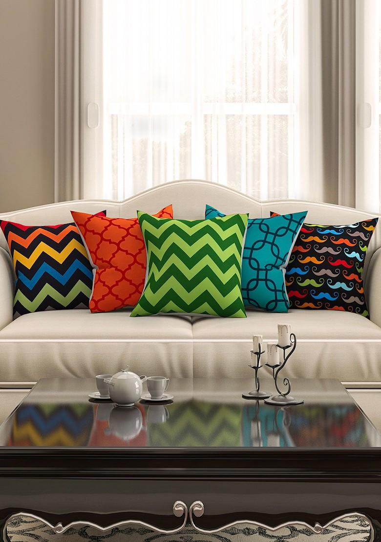 Set Of 5 Printed 16 X 16 Square Cushion Covers