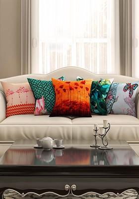 Multicoloured 16 X 16 Set Of 5 Square Printed Cushion Covers