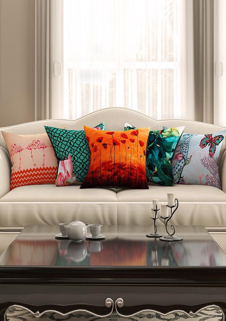 Multicoloured 16 X 16 Set Of 5 Square Printed Cushion Covers
