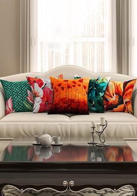Multicoloured 16 X 16 Set Of 5 Square Printed Cushion Covers