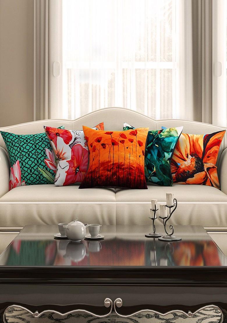 Multicoloured 16 X 16 Set Of 5 Square Printed Cushion Covers