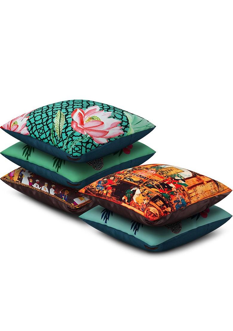 Multicoloured 16 X 16 Set Of 5 Square Printed Cushion Covers