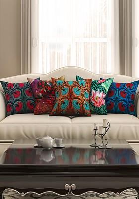 Multicoloured 16 X 16 Set Of 5 Square Printed Cushion Covers
