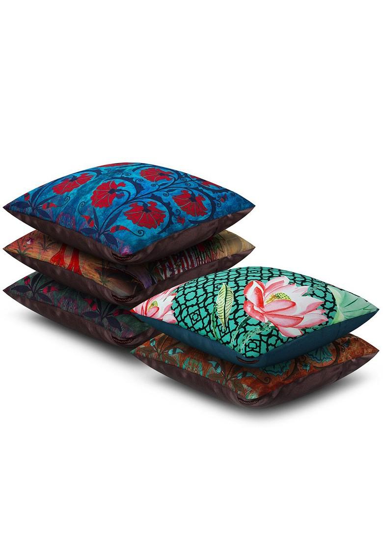 Multicoloured 16 X 16 Set Of 5 Square Printed Cushion Covers