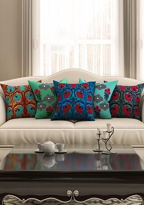 Multicoloured 16 X 16 Set Of 5 Square Printed Cushion Covers