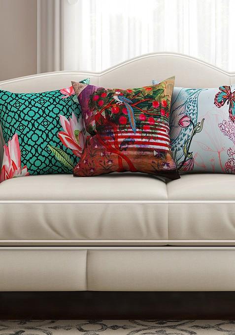 Multicoloured 16 X 16 Set Of 3 Square Printed Cushion Covers