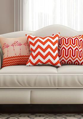 Red And Orange Set Of 3 Printed 16 X 16 Square Cushion Covers